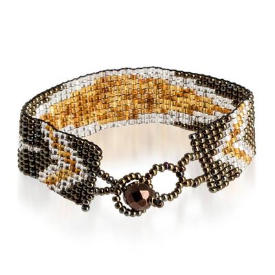 Alternate image for Golden and Bronze Glass Beaded Mosaic Wristband Bracelet Valiant Harmony
