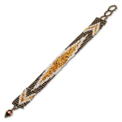 Alternate image for Golden and Bronze Glass Beaded Mosaic Wristband Bracelet Valiant Harmony