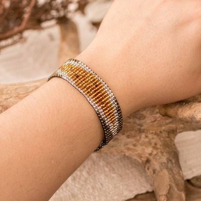 Alternate image for Golden and Bronze Glass Beaded Mosaic Wristband Bracelet Valiant Harmony