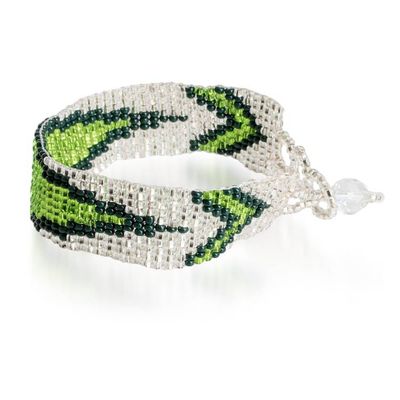 Alternate image for Adjustable Glass Beaded Wristband Bracelet in Green Hues Evergreen Harmony