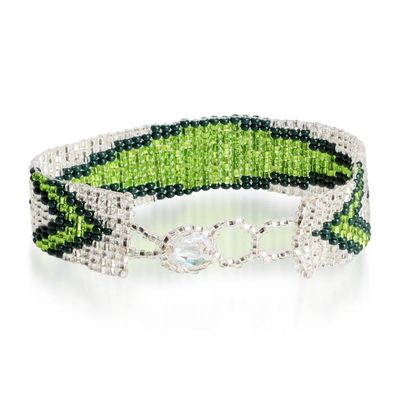 Alternate image for Adjustable Glass Beaded Wristband Bracelet in Green Hues Evergreen Harmony