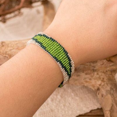 Alternate image for Adjustable Glass Beaded Wristband Bracelet in Green Hues Evergreen Harmony