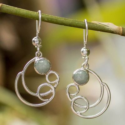 Alternate image for Sea Wave-Inspired Apple Green Jade Silver Dangle Earrings Sea Waves