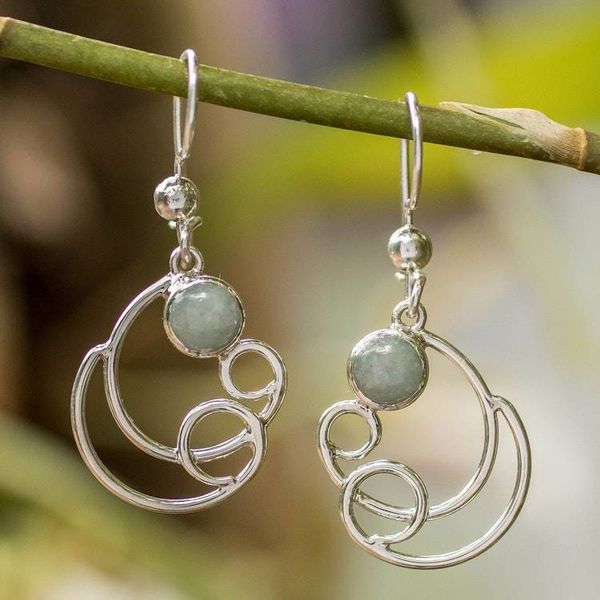 Alternate image for Sea Wave-Inspired Apple Green Jade Silver Dangle Earrings Sea Waves