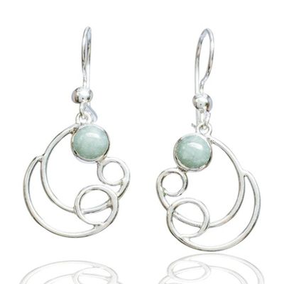 Alternate image for Sea Wave-Inspired Apple Green Jade Silver Dangle Earrings Sea Waves