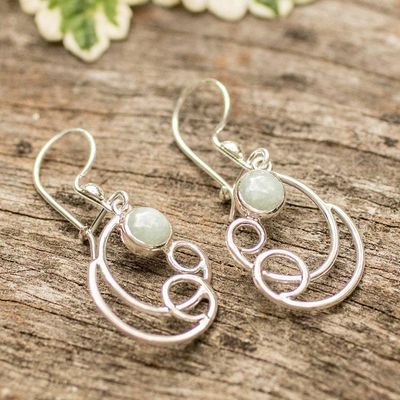 Alternate image for Sea Wave-Inspired Apple Green Jade Silver Dangle Earrings Sea Waves
