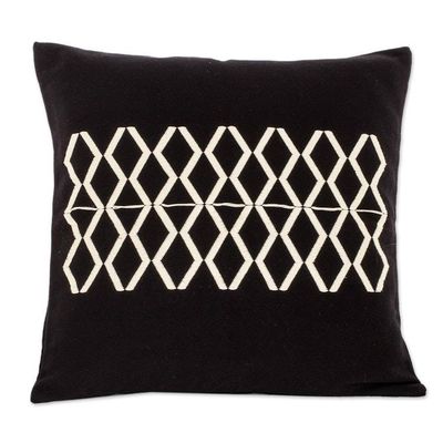 Alternate image for Black Cotton Throw Pillow Cover With Ivory Diamond Motif Divided Diamonds