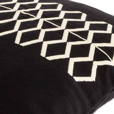Alternate image for Black Cotton Throw Pillow Cover With Ivory Diamond Motif Divided Diamonds
