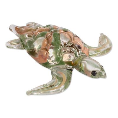 Alternate image for Handcrafted Art Glass Figurine of a Green Sea Turtle Marine Wisdom