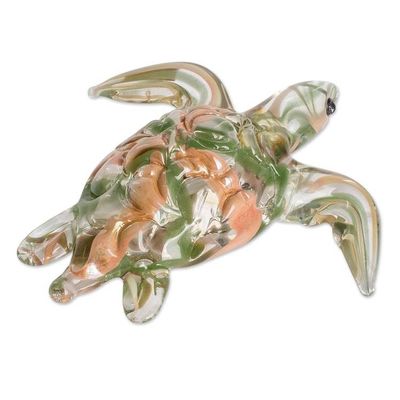 Alternate image for Handcrafted Art Glass Figurine of a Green Sea Turtle Marine Wisdom