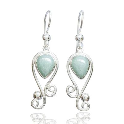 Alternate image for Vintage-Inspired Apple Green Jade Silver Dangle Earrings Vintage Flair