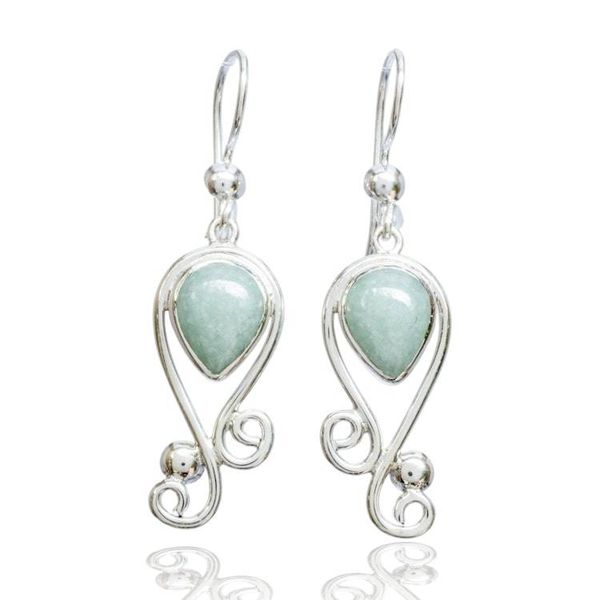 Alternate image for Vintage-Inspired Apple Green Jade Silver Dangle Earrings Vintage Flair