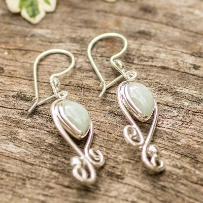 Alternate image for Vintage-Inspired Apple Green Jade Silver Dangle Earrings Vintage Flair