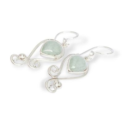 Alternate image for Vintage-Inspired Apple Green Jade Silver Dangle Earrings Vintage Flair