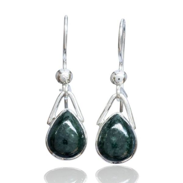 Alternate image for Sterling Silver Dangle Earrings with Dark Green Jade Drops Green Drop of Elegance