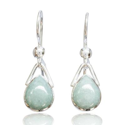Alternate image for Apple Green Jade Silver Dangle Earrings from Guatemala Drop of Elegance