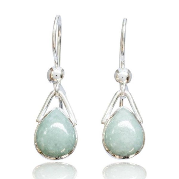 Alternate image for Apple Green Jade Silver Dangle Earrings from Guatemala Drop of Elegance