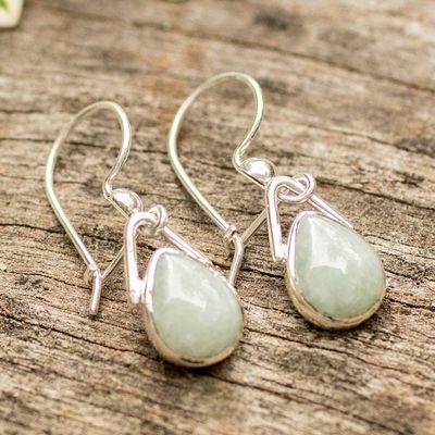 Alternate image for Apple Green Jade Silver Dangle Earrings from Guatemala Drop of Elegance