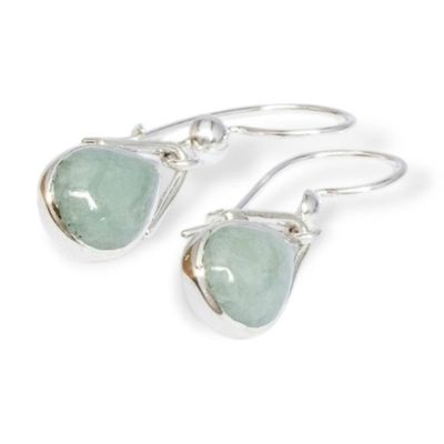 Alternate image for Apple Green Jade Silver Dangle Earrings from Guatemala Drop of Elegance