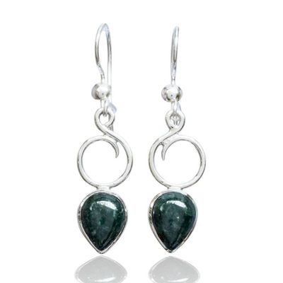 Alternate image for Modern Sterling Silver Dangle Earrings with Dark Green Jade Dark Green Harmony
