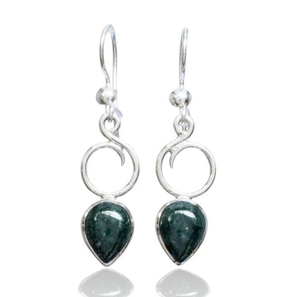 Alternate image for Modern Sterling Silver Dangle Earrings with Dark Green Jade Dark Green Harmony