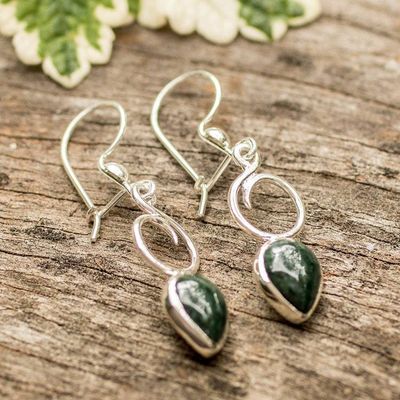 Alternate image for Modern Sterling Silver Dangle Earrings with Dark Green Jade Dark Green Harmony