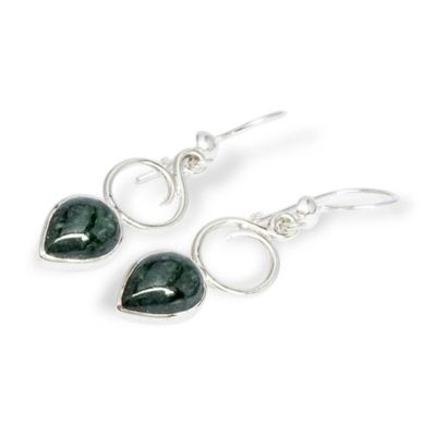 Alternate image for Modern Sterling Silver Dangle Earrings with Dark Green Jade Dark Green Harmony