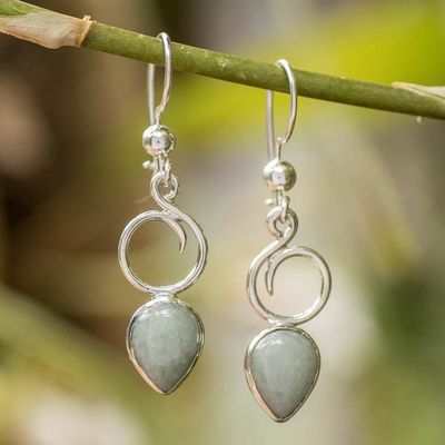 Alternate image for Green Jade Silver Dangle Earrings with Contemporary Design Apple Green Harmony