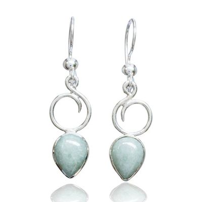 Alternate image for Green Jade Silver Dangle Earrings with Contemporary Design Apple Green Harmony