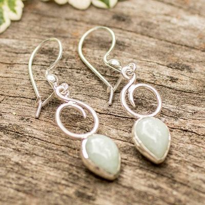Alternate image for Green Jade Silver Dangle Earrings with Contemporary Design Apple Green Harmony