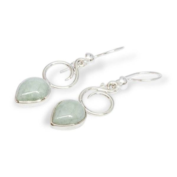 Alternate image for Green Jade Silver Dangle Earrings with Contemporary Design Apple Green Harmony