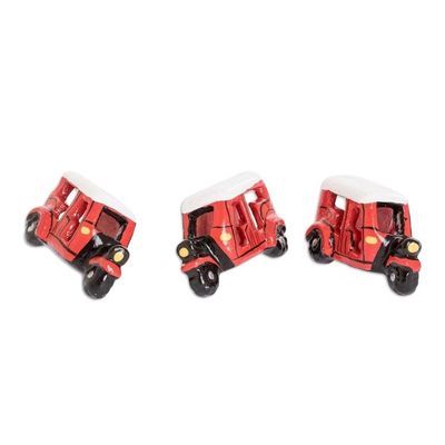 Alternate image for Red Tuc Tuc Refrigerator Magnets from Guatemala Set of 3 Tuc Tucs to Go