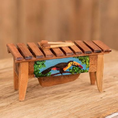 Alternate image for Handcrafted Toucan-Inspired Pinewood Figurine of a Marimba Paradise Rhythm