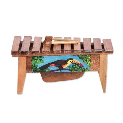 Alternate image for Handcrafted Toucan-Inspired Pinewood Figurine of a Marimba Paradise Rhythm