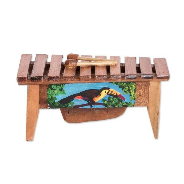 Alternate image for Handcrafted Toucan-Inspired Pinewood Figurine of a Marimba Paradise Rhythm