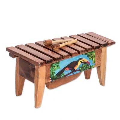Alternate image for Handcrafted Toucan-Inspired Pinewood Figurine of a Marimba Paradise Rhythm