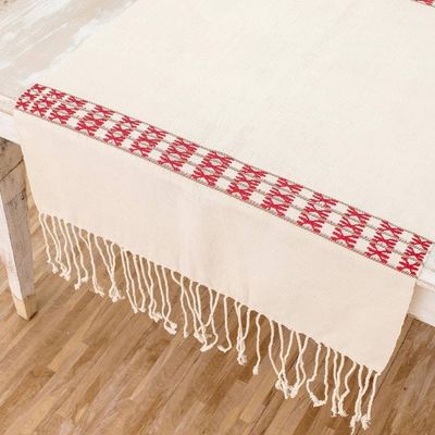 Alternate image for 100 Cotton Loom Woven Table Runner with Geometric Design Atitlan Tradition