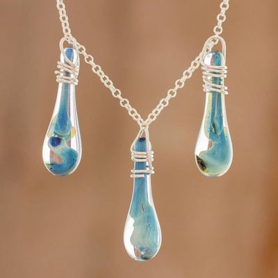Alternate image for Handmade Glass Pendant Necklace from Costa Rica Crystalline Summer
