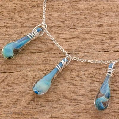 Alternate image for Handmade Glass Pendant Necklace from Costa Rica Crystalline Summer