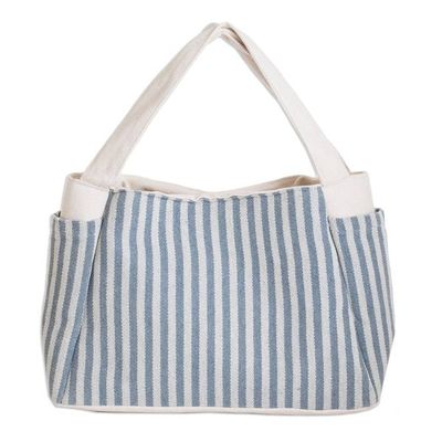 Alternate image for Handcrafted Azure and Alabaster Striped Cotton Handle Bag Blue Versatility