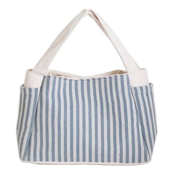 Alternate image for Handcrafted Azure and Alabaster Striped Cotton Handle Bag Blue Versatility