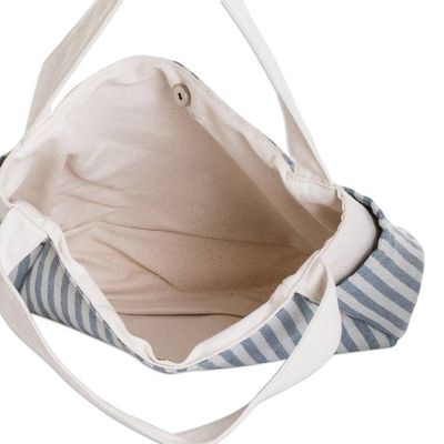 Alternate image for Handcrafted Azure and Alabaster Striped Cotton Handle Bag Blue Versatility