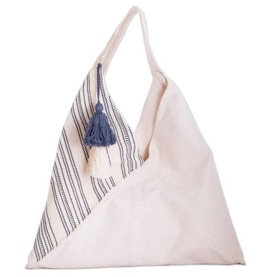 Alternate image for Handcrafted Eco-Friendly Ivory and Azure Cotton Shopping Bag Natural Lines