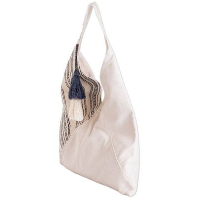 Alternate image for Handcrafted Eco-Friendly Ivory and Azure Cotton Shopping Bag Natural Lines