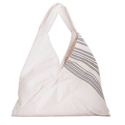 Alternate image for Handcrafted Eco-Friendly Ivory and Azure Cotton Shopping Bag Natural Lines