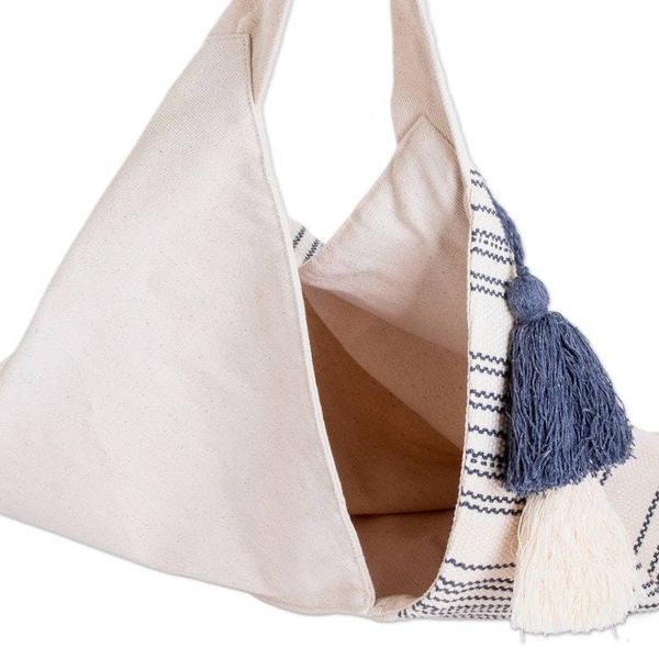 Alternate image for Handcrafted Eco-Friendly Ivory and Azure Cotton Shopping Bag Natural Lines