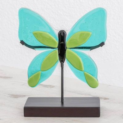 Primary image for Art Glass Butterfly Sculpture in Green from El Salvador Flight of Color in Green