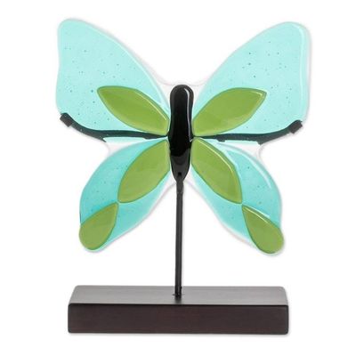Alternate image for Art Glass Butterfly Sculpture in Green from El Salvador Flight of Color in Green