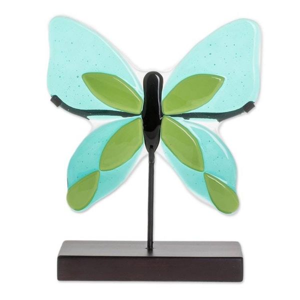 Alternate image for Art Glass Butterfly Sculpture in Green from El Salvador Flight of Color in Green