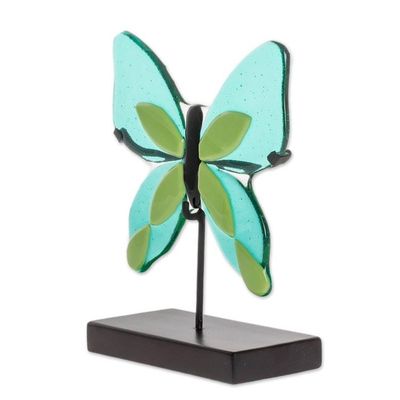 Alternate image for Art Glass Butterfly Sculpture in Green from El Salvador Flight of Color in Green